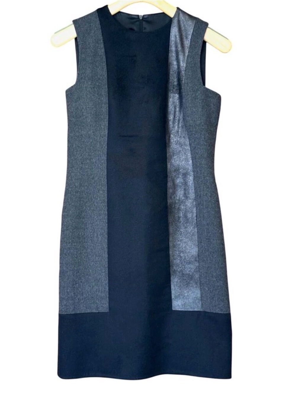 Akris Luxury Wool Angora Cashgora Color Block Dress Size 6 Metallic Napa Leather